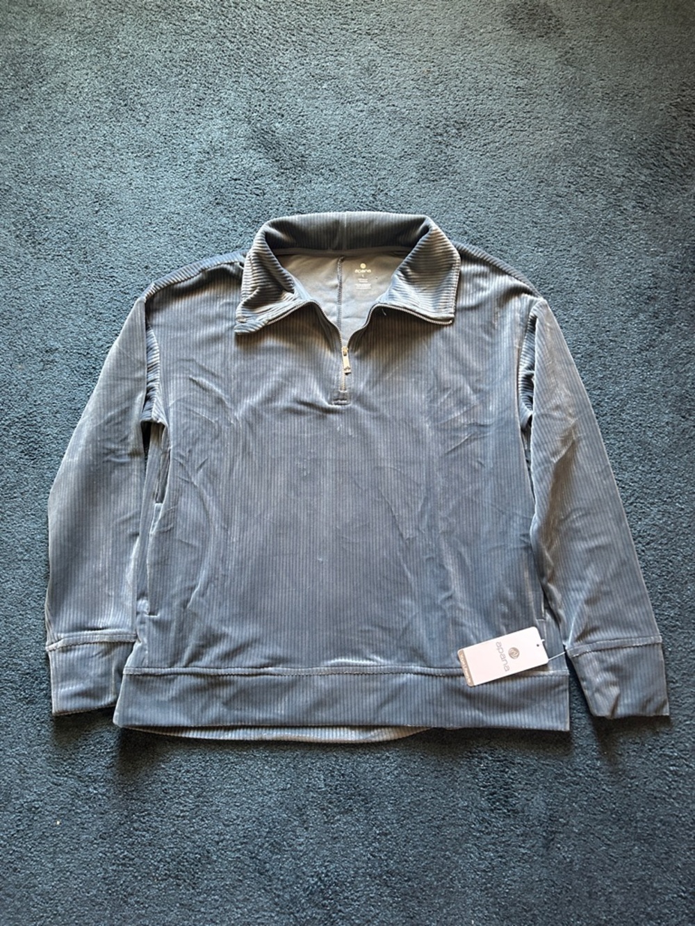 Apana Gray Ribbed Quarter-Zip Pullover Hoodie